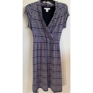 Liz Claiborne Women's Purple Geometric Print Cap Sleeve Faux Wrap Dress Size S